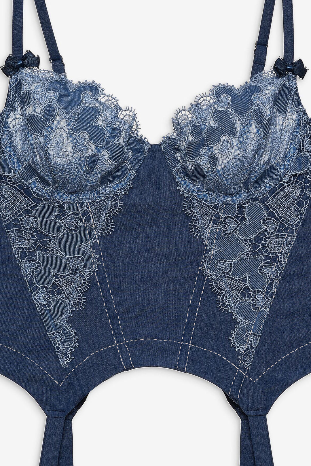 Women Denim Hearts Bustier - Blue
