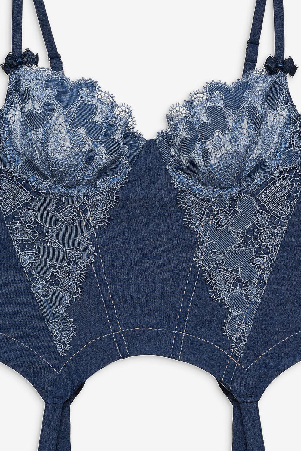 Women Denim Hearts Bustier - Blue