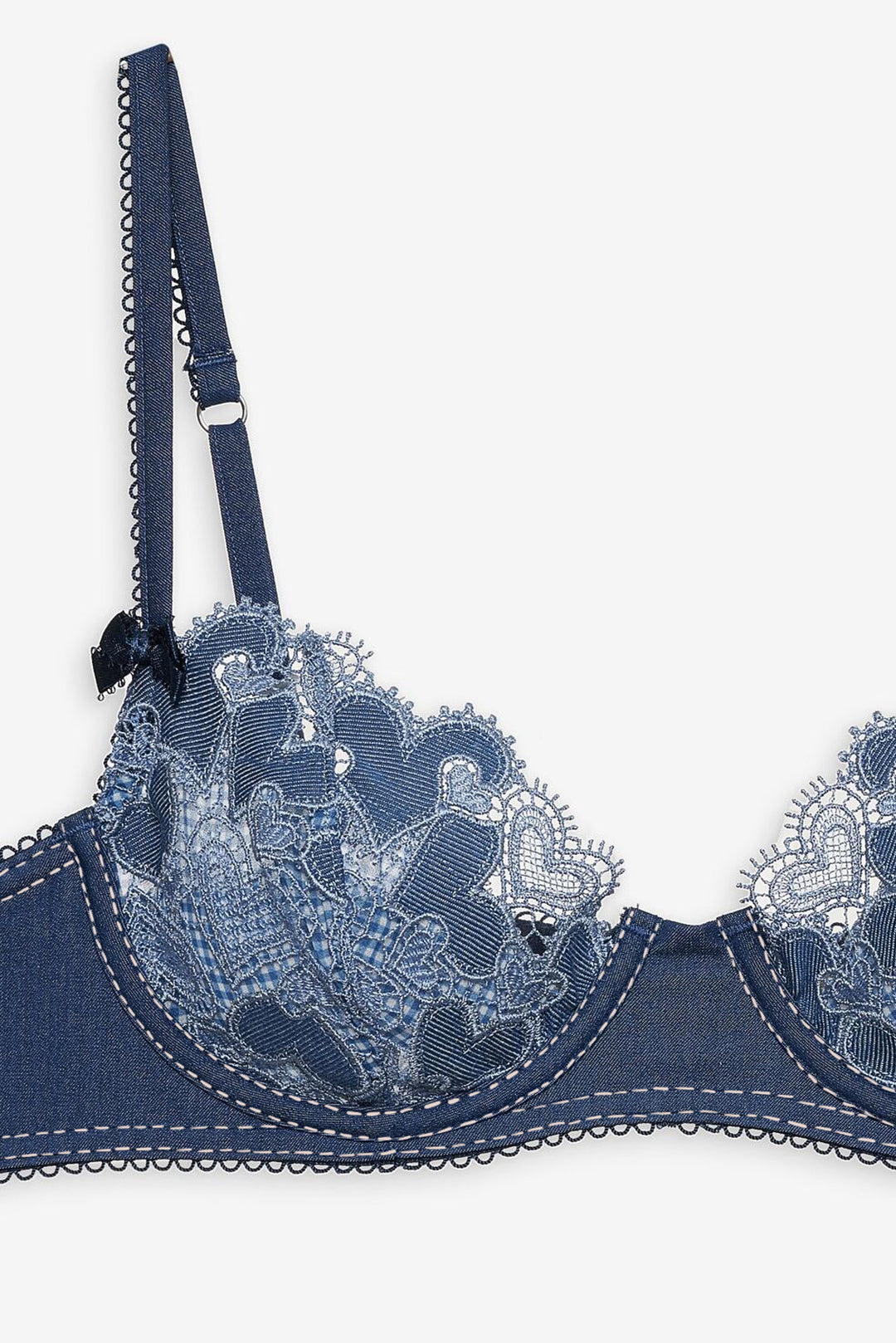 Women Denim Hearts Underwire Bra - Blue
