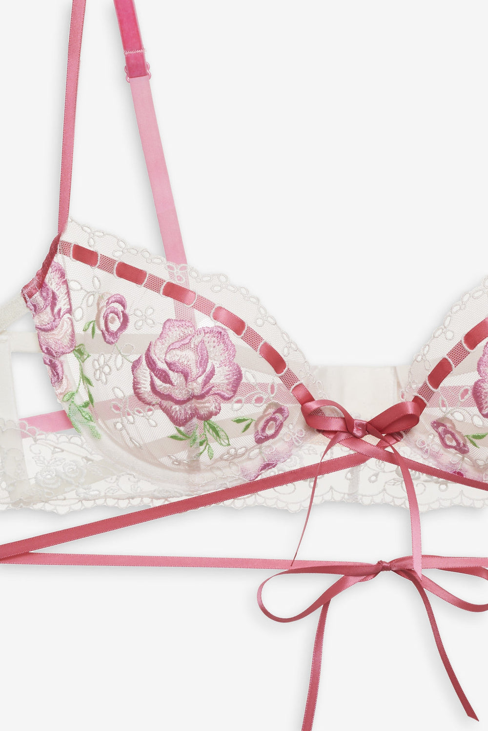 Women Rose Milk Eyelet Underwire Bra - Pink