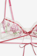Women Rose Milk Eyelet Underwire Bra - Pink