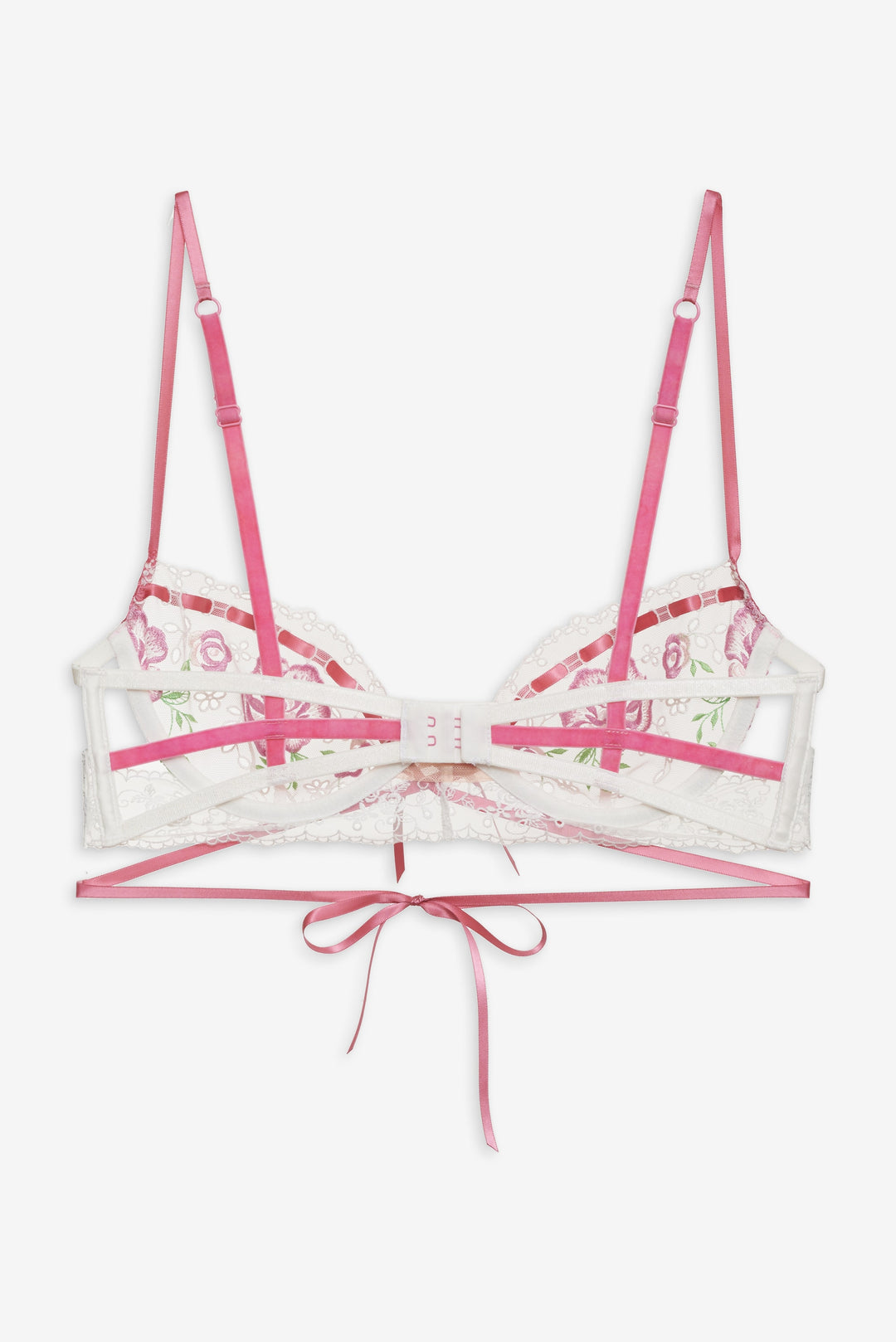 Women Rose Milk Eyelet Underwire Bra - Pink