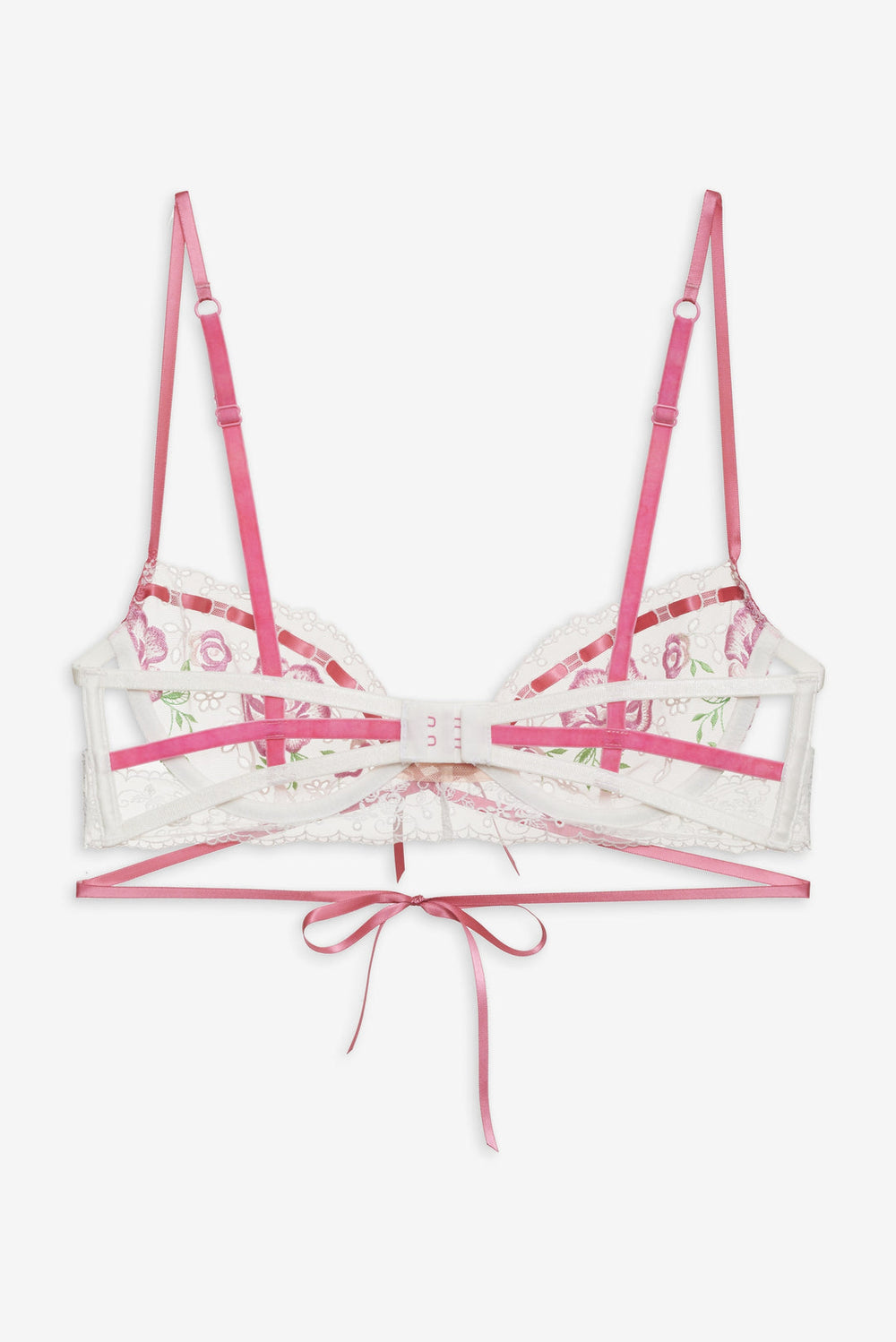 Women Rose Milk Eyelet Underwire Bra - Pink