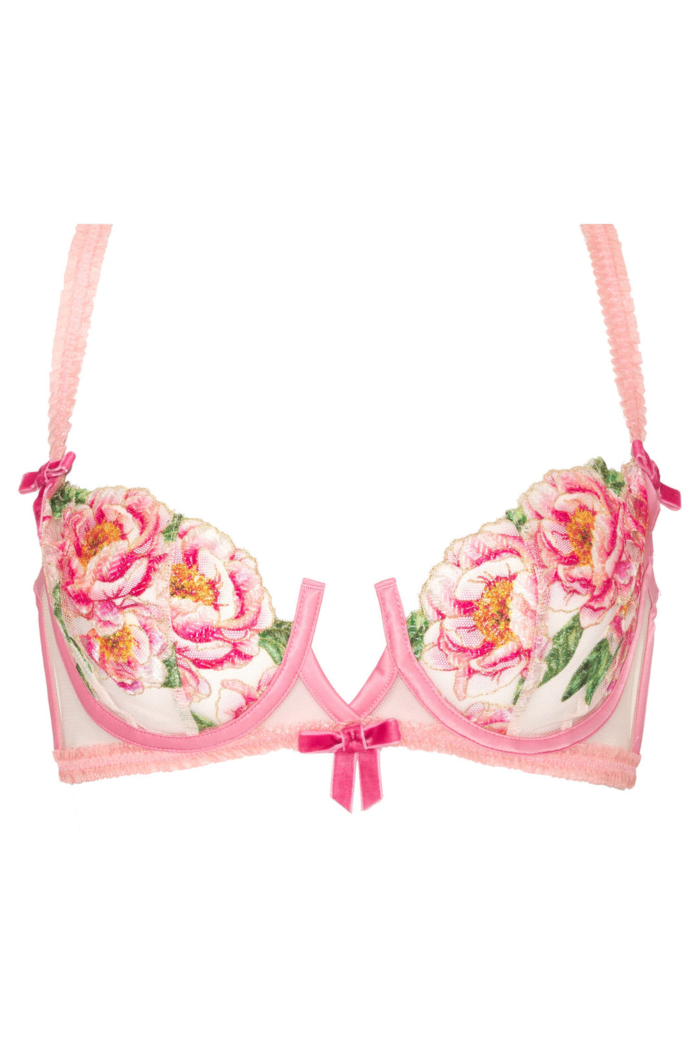 Women Needle Point Roses Underwire Bra - Pink