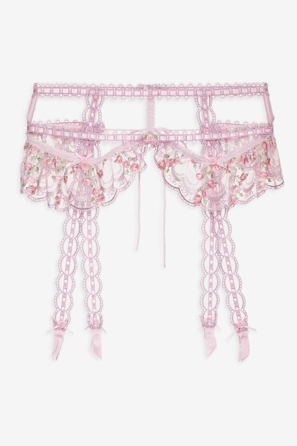 Women Ily Embroidered Garter Belt - Pink