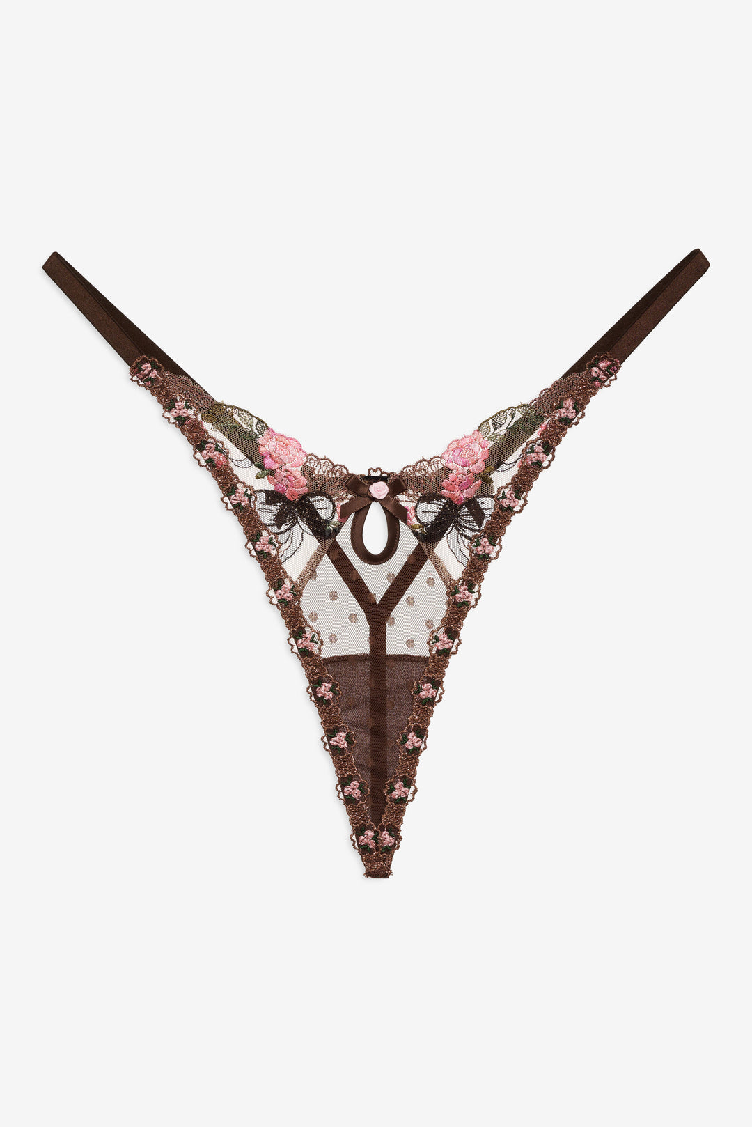 Women Runaway Bows Thong Panty - Brown