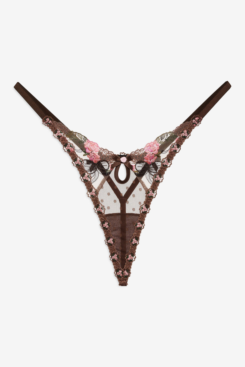 Women Runaway Bows Thong Panty - Brown