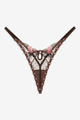 Women Runaway Bows Thong Panty - Brown