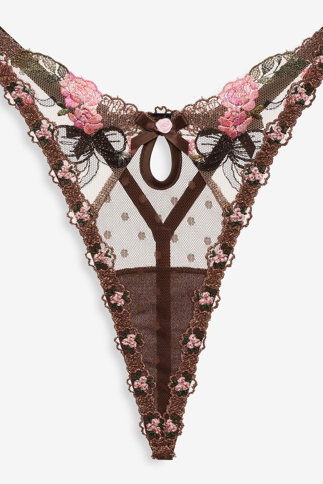 Women Runaway Bows Thong Panty - Brown