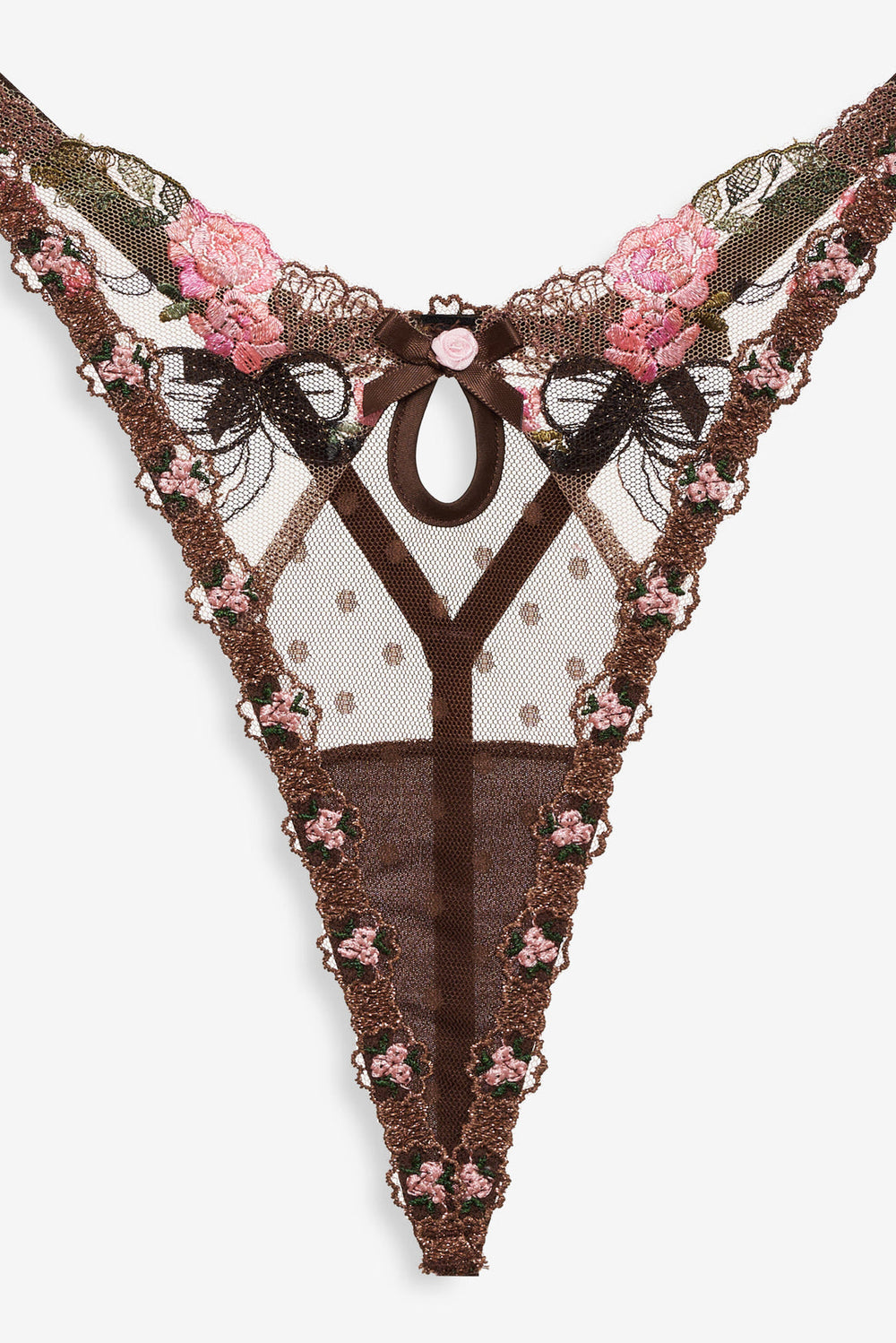 Women Runaway Bows Thong Panty - Brown