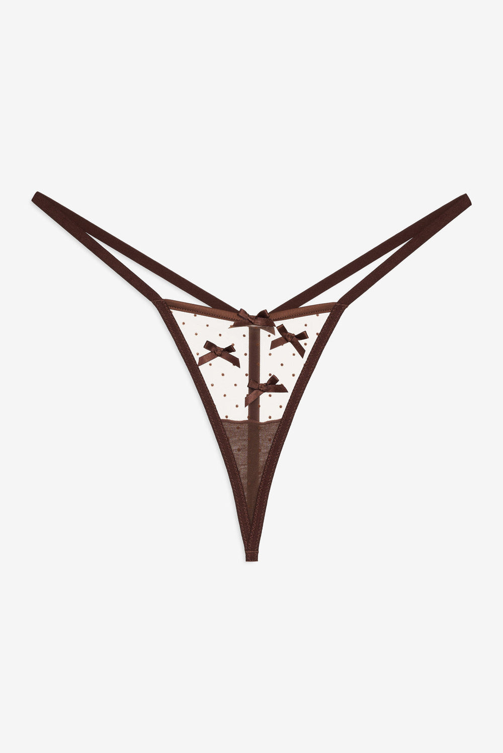Women Flock Dot Bows G-String Panty - Brown
