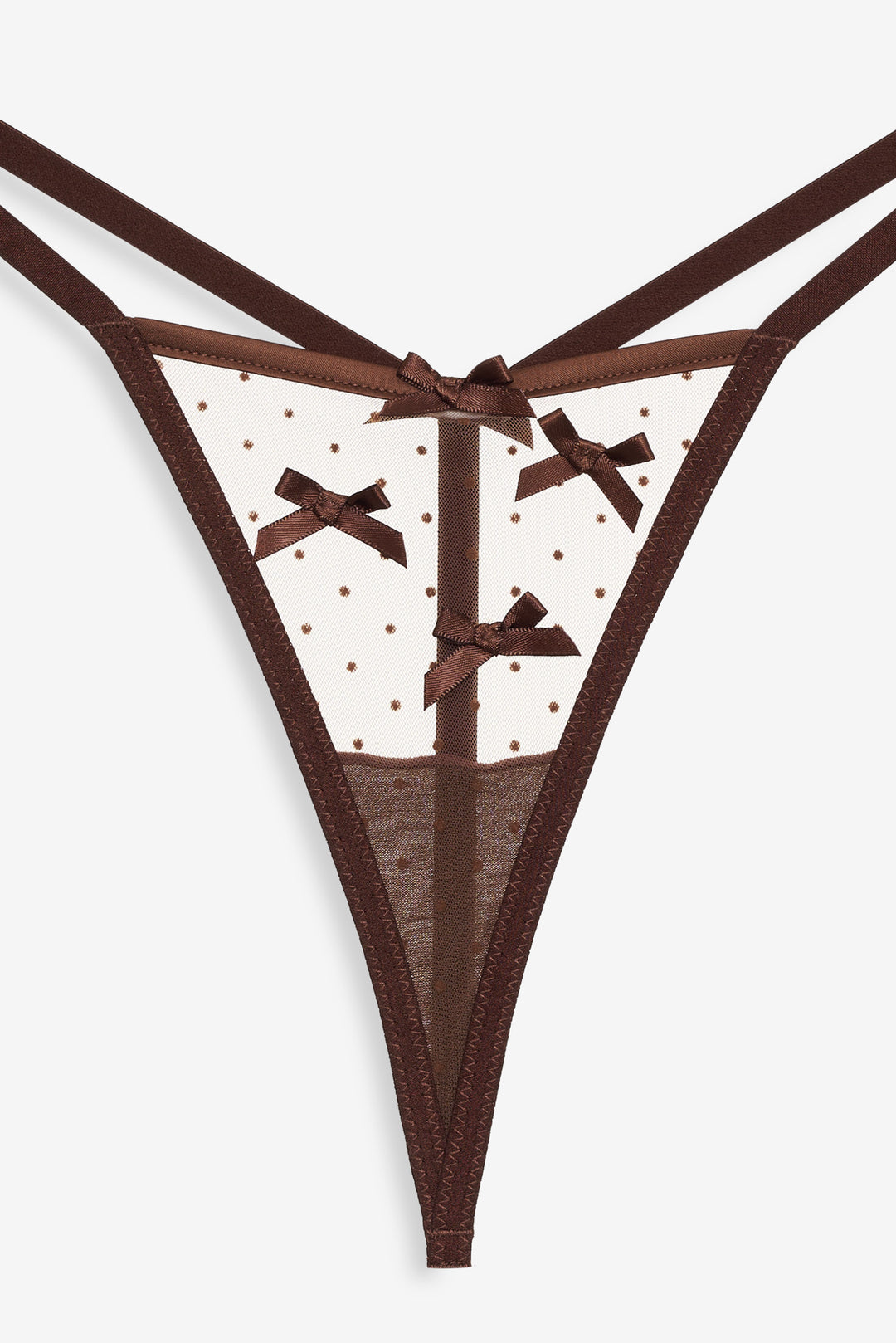 Women Flock Dot Bows G-String Panty - Brown