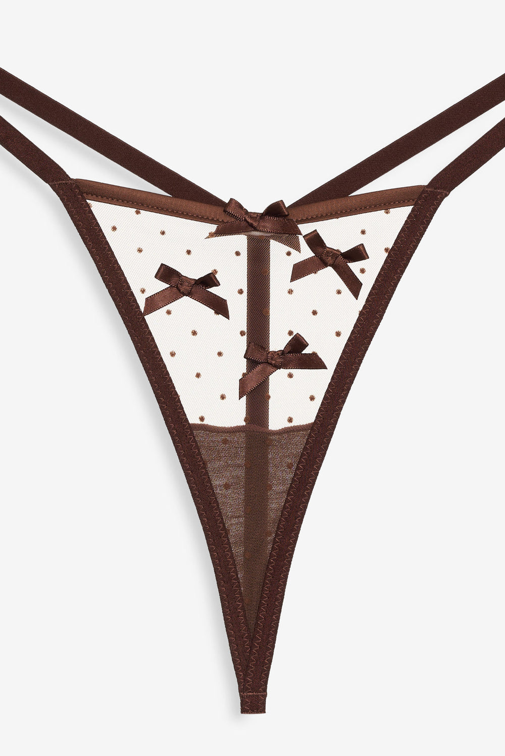 Women Flock Dot Bows G-String Panty - Brown