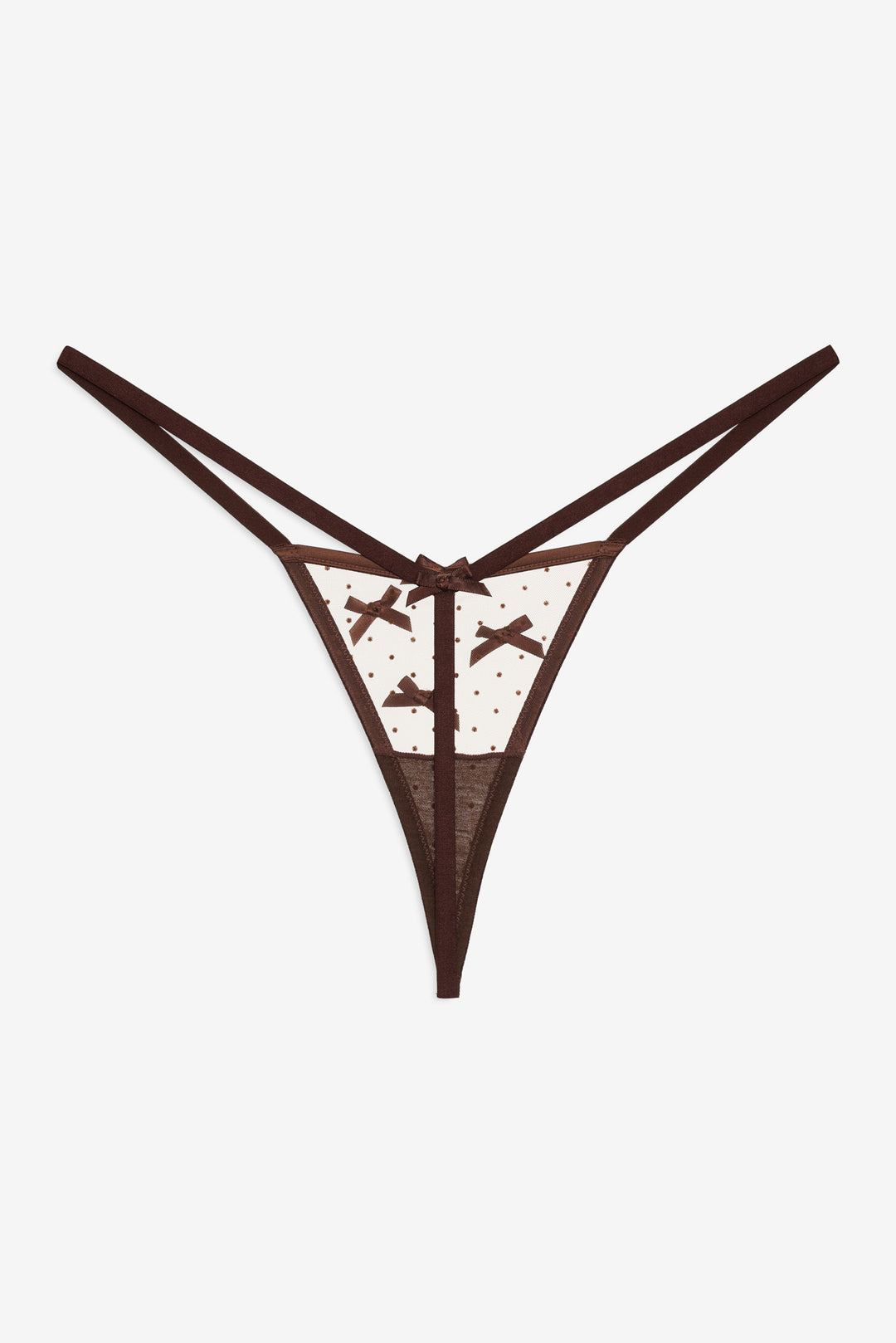 Women Flock Dot Bows G-String Panty - Brown
