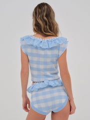 Women Brushed Gingham Knit Panty - Blue