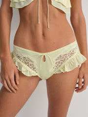 Women Butterfly Lace Ruffle Cheeky Panty - Yellow