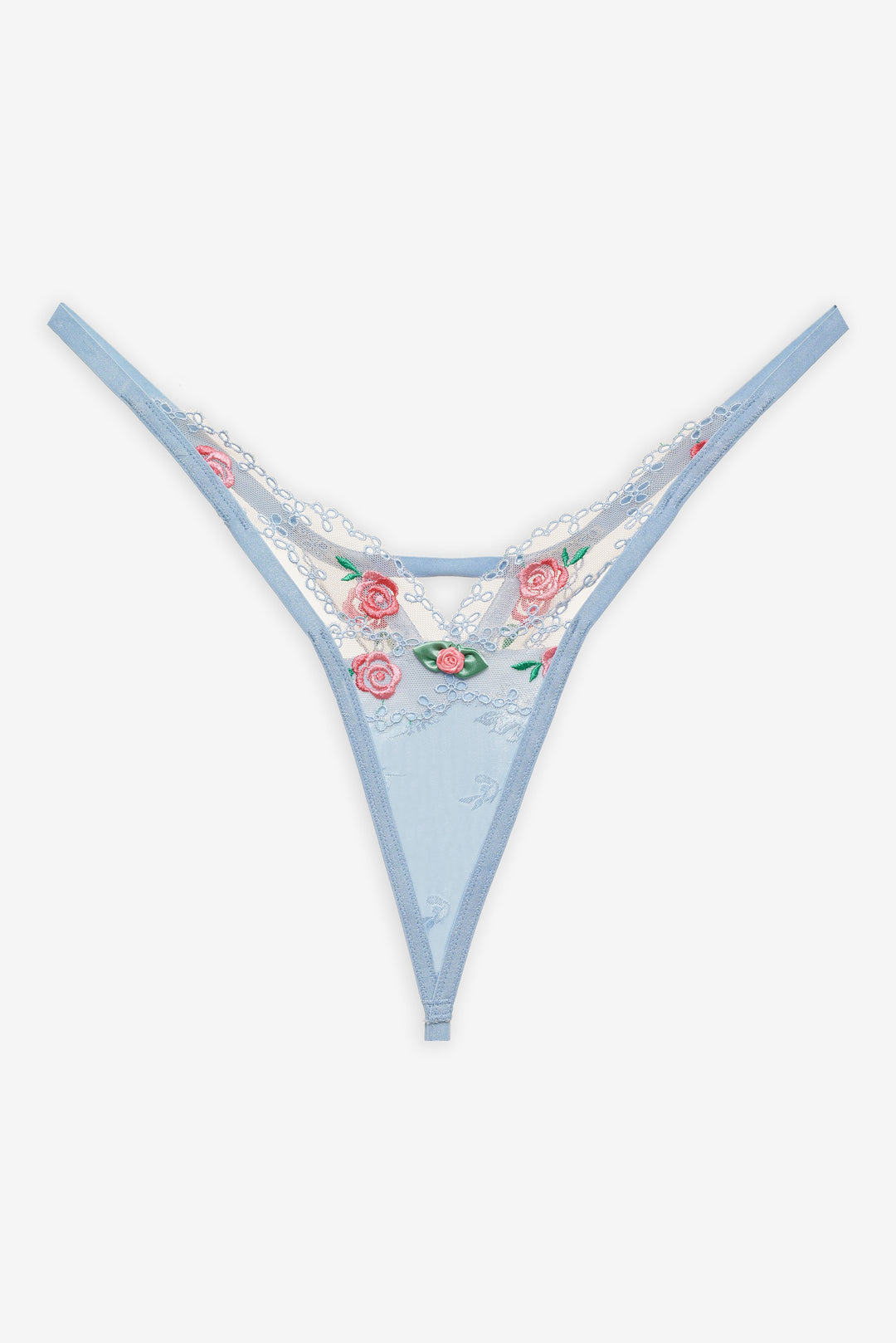 Women Vintage Rose Eyelet Thong Panty - Blue