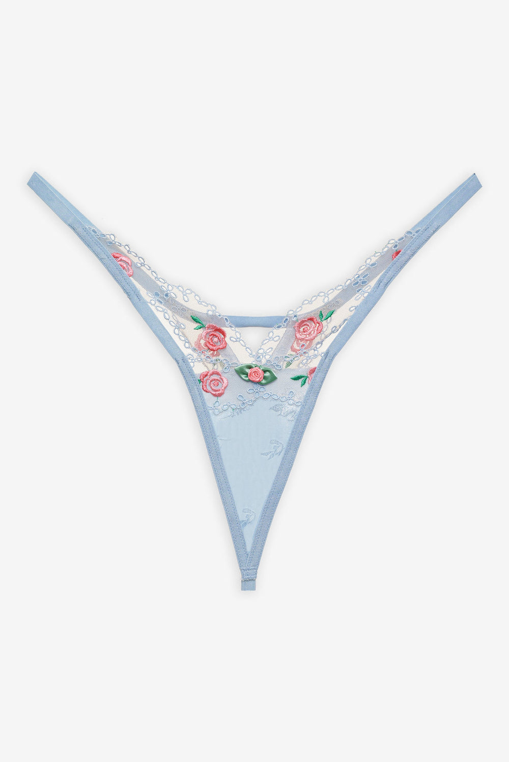 Women Vintage Rose Eyelet Thong Panty - Blue