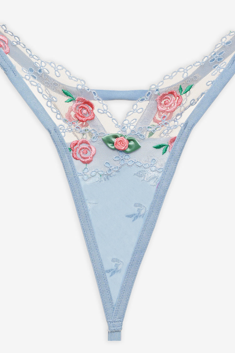 Women Vintage Rose Eyelet Thong Panty - Blue