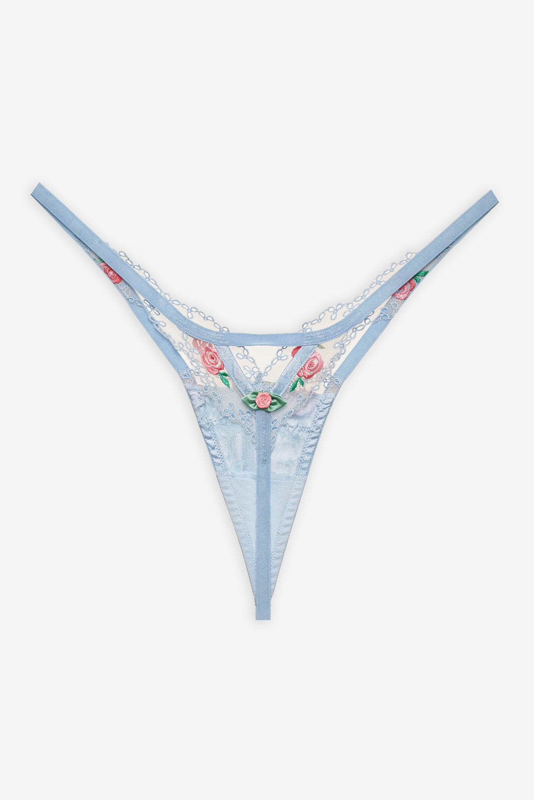Women Vintage Rose Eyelet Thong Panty - Blue