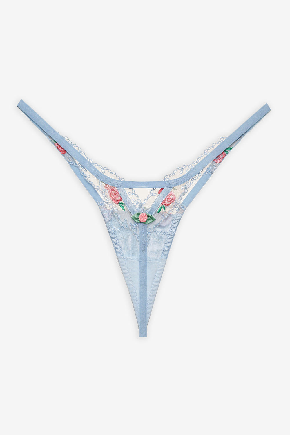Women Vintage Rose Eyelet Thong Panty - Blue