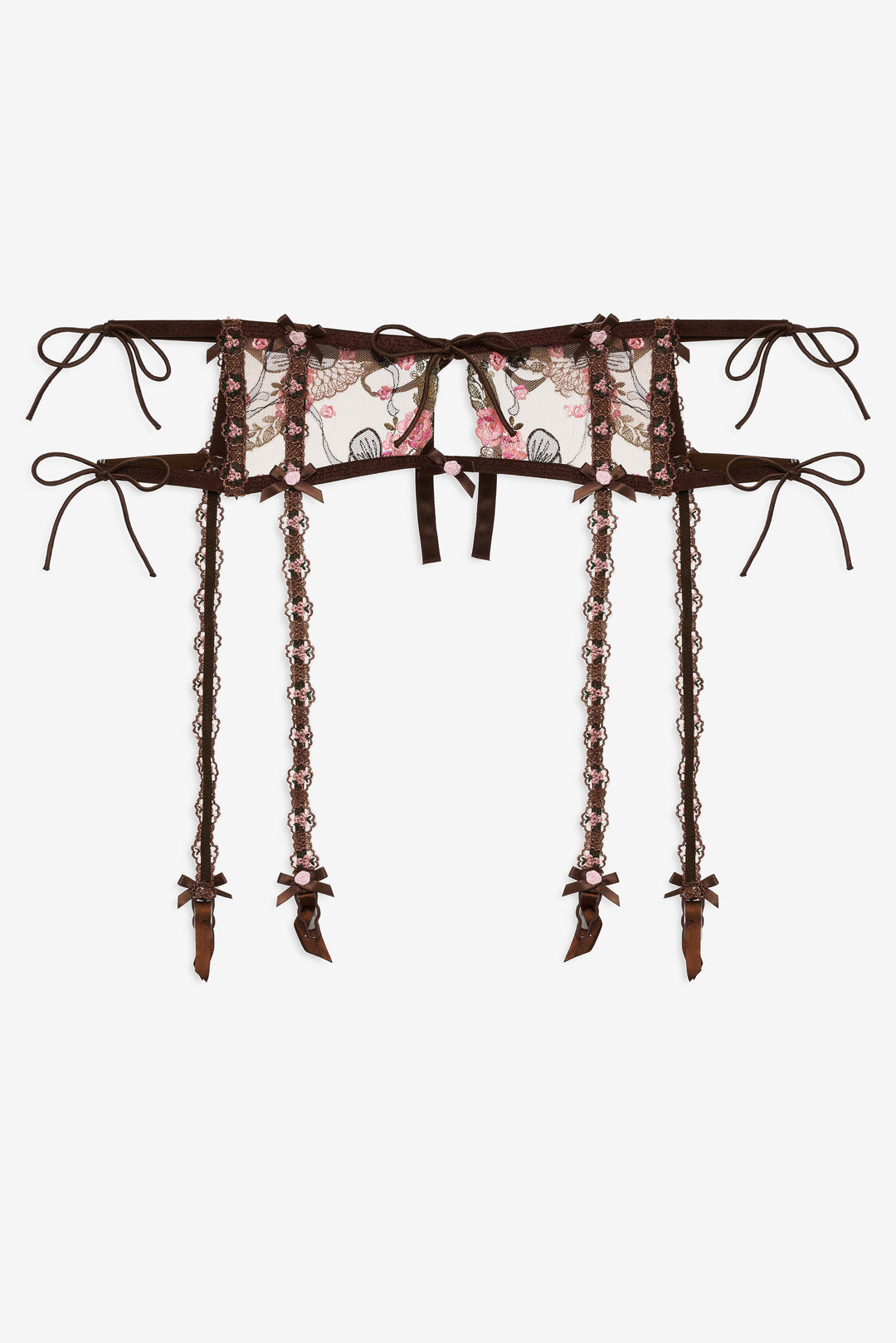 Women Runaway Bows Garter Belt - Brown