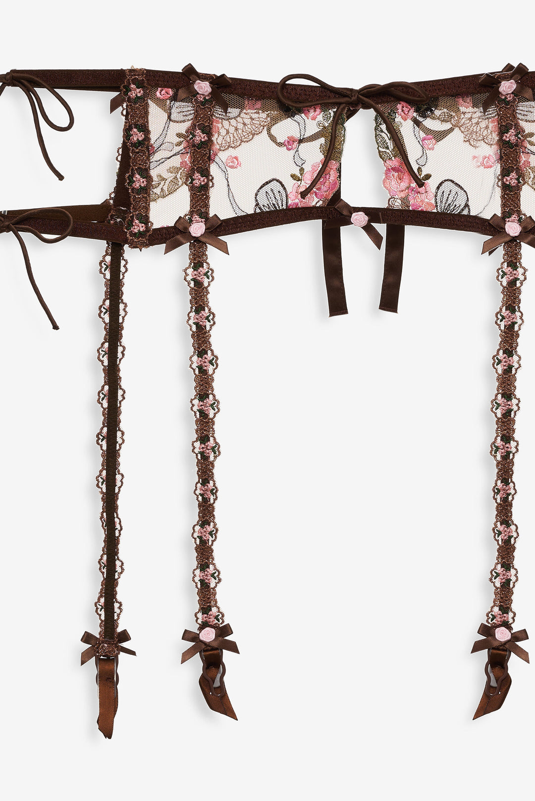 Women Runaway Bows Garter Belt - Brown