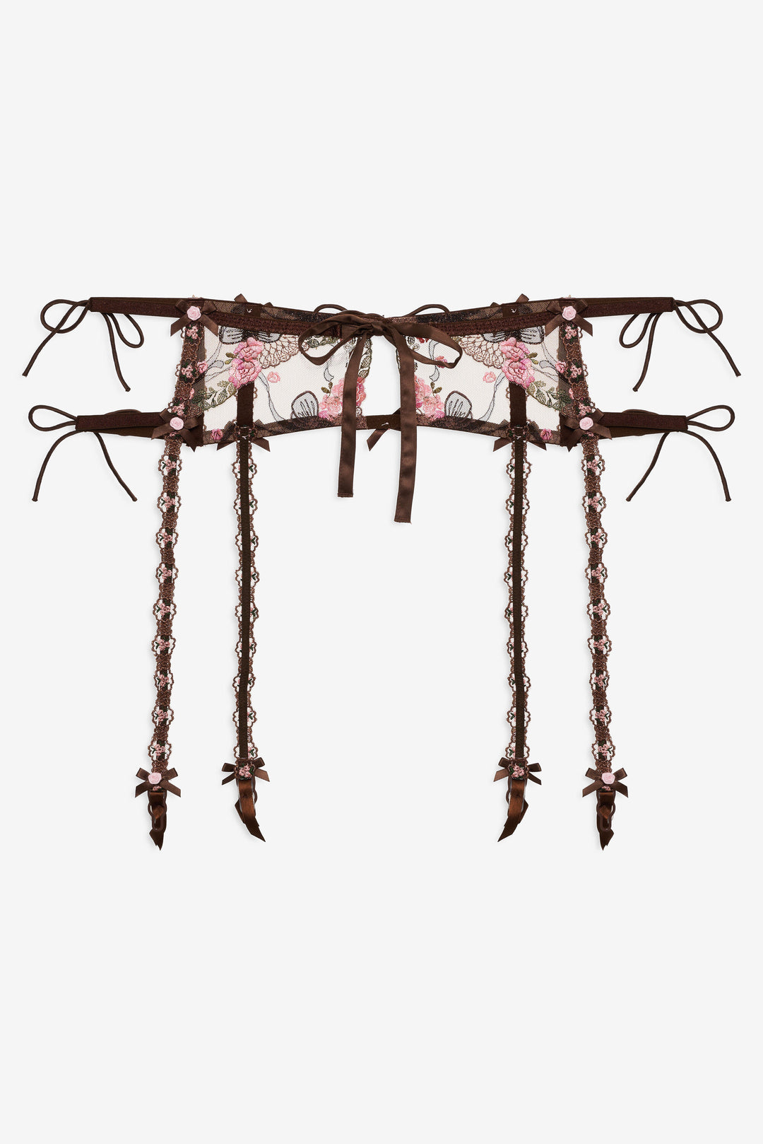 Women Runaway Bows Garter Belt - Brown