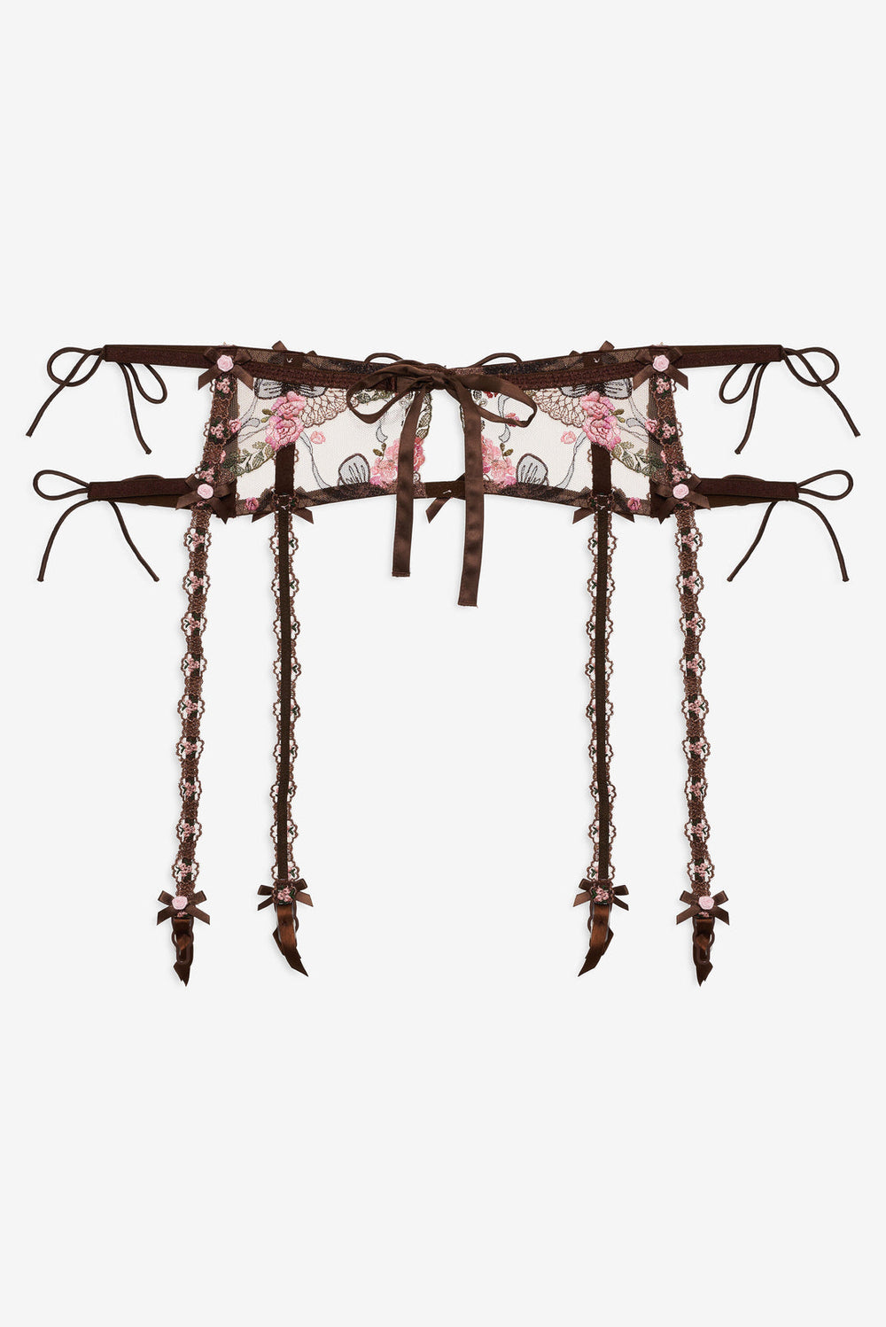 Women Runaway Bows Garter Belt - Brown