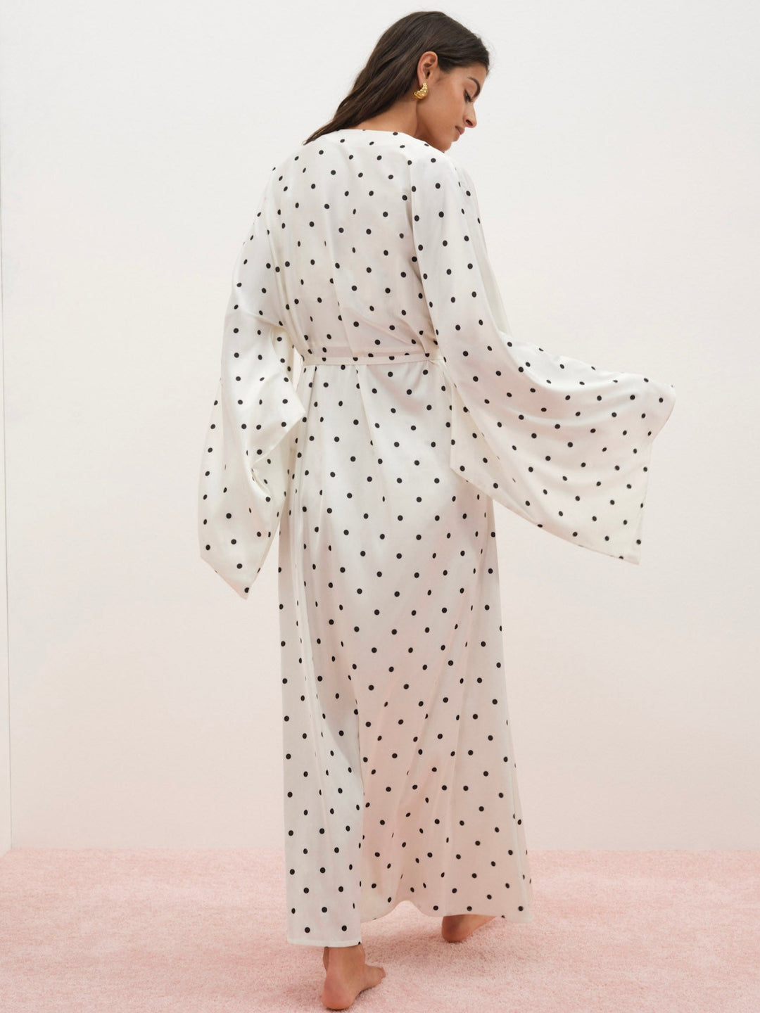 Women Lady Dot Robe - Cream