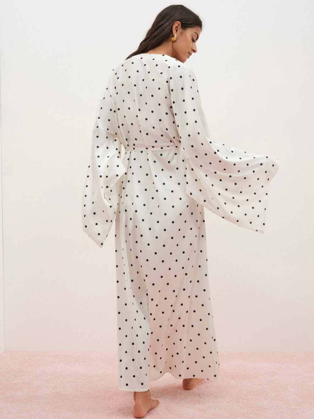 Women Lady Dot Robe - Cream