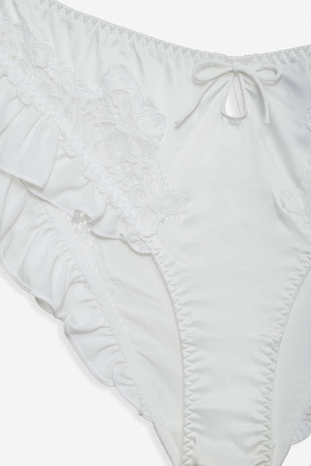 Women Butterfly Lace Ruffle Cheeky Panty - White
