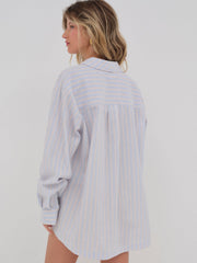 Women Lakeside Stripe Button Down Top - Blue