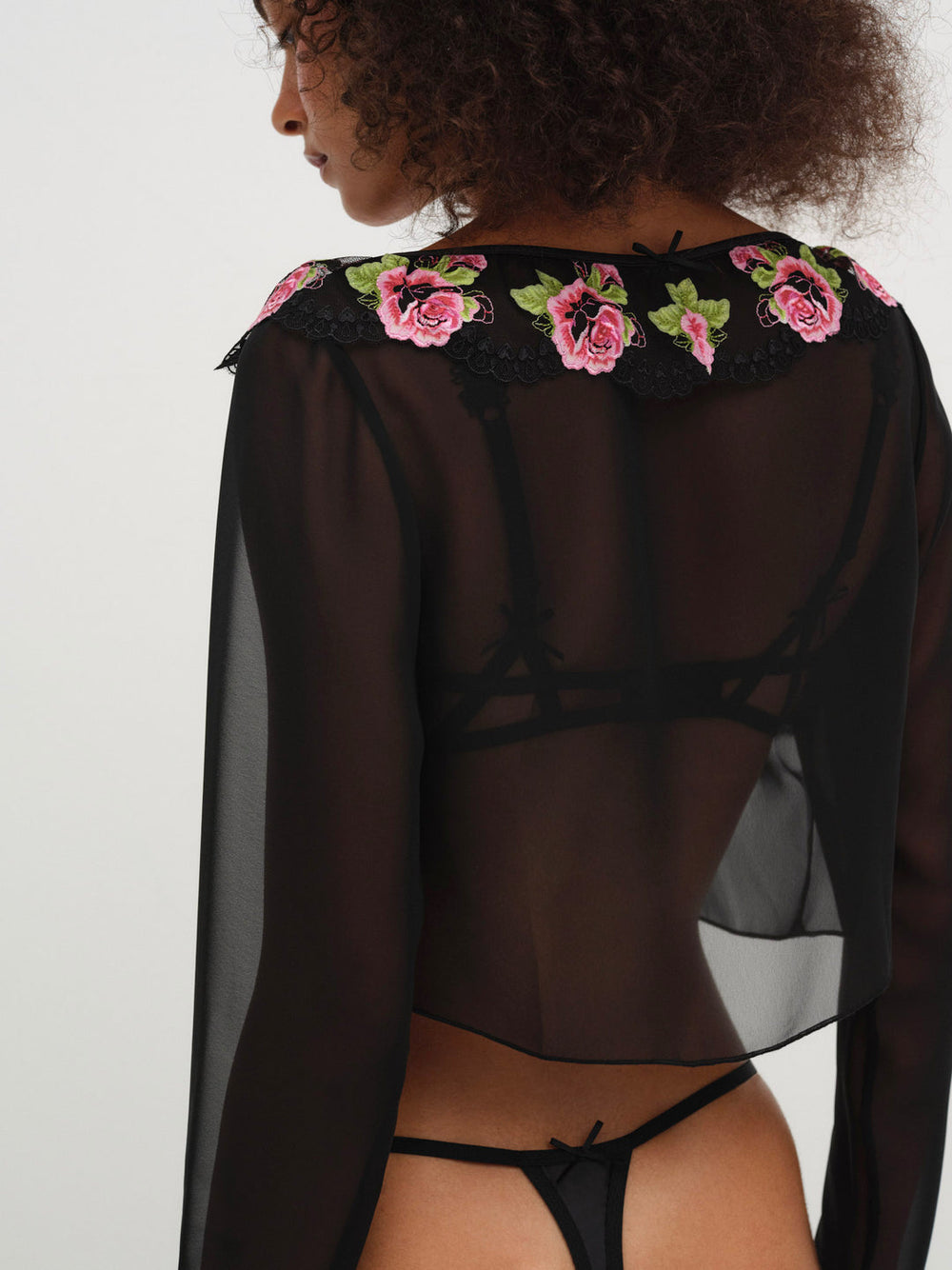 Women Love Garden Sheer Shrug - Black