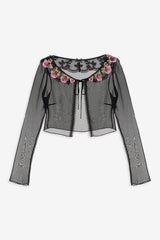 Women Love Garden Sheer Shrug - Black