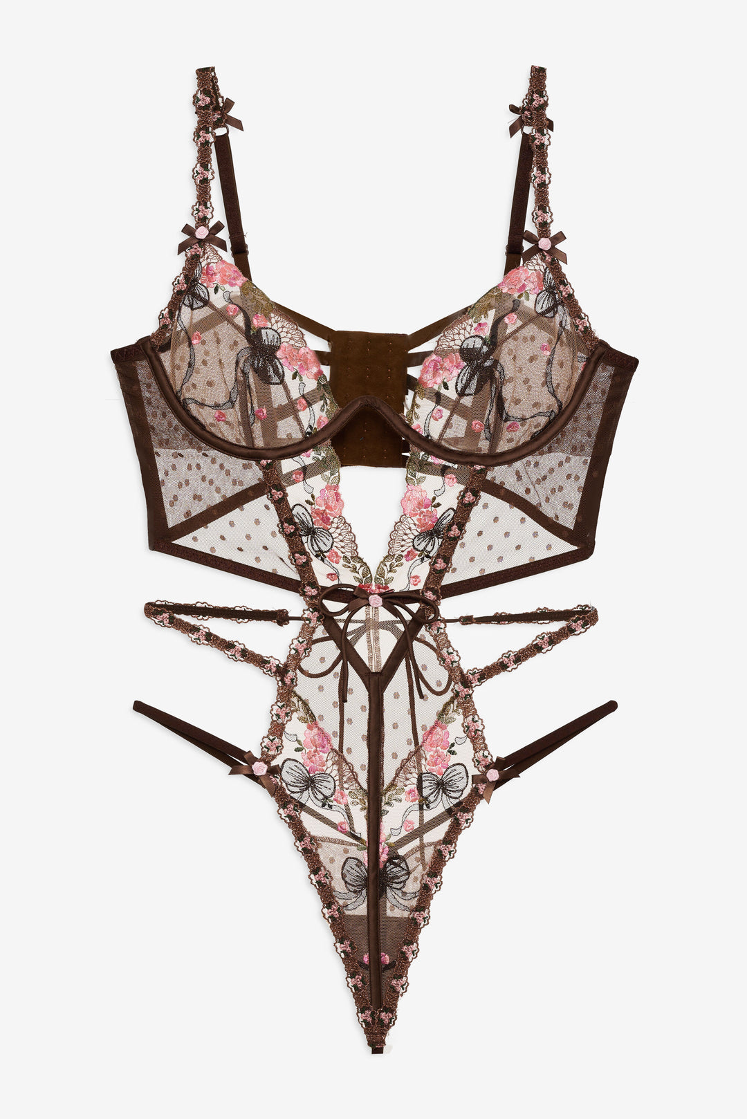 Women Runaway Bows Bodysuit - Brown