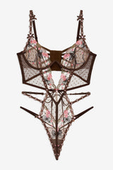 Women Runaway Bows Bodysuit - Brown