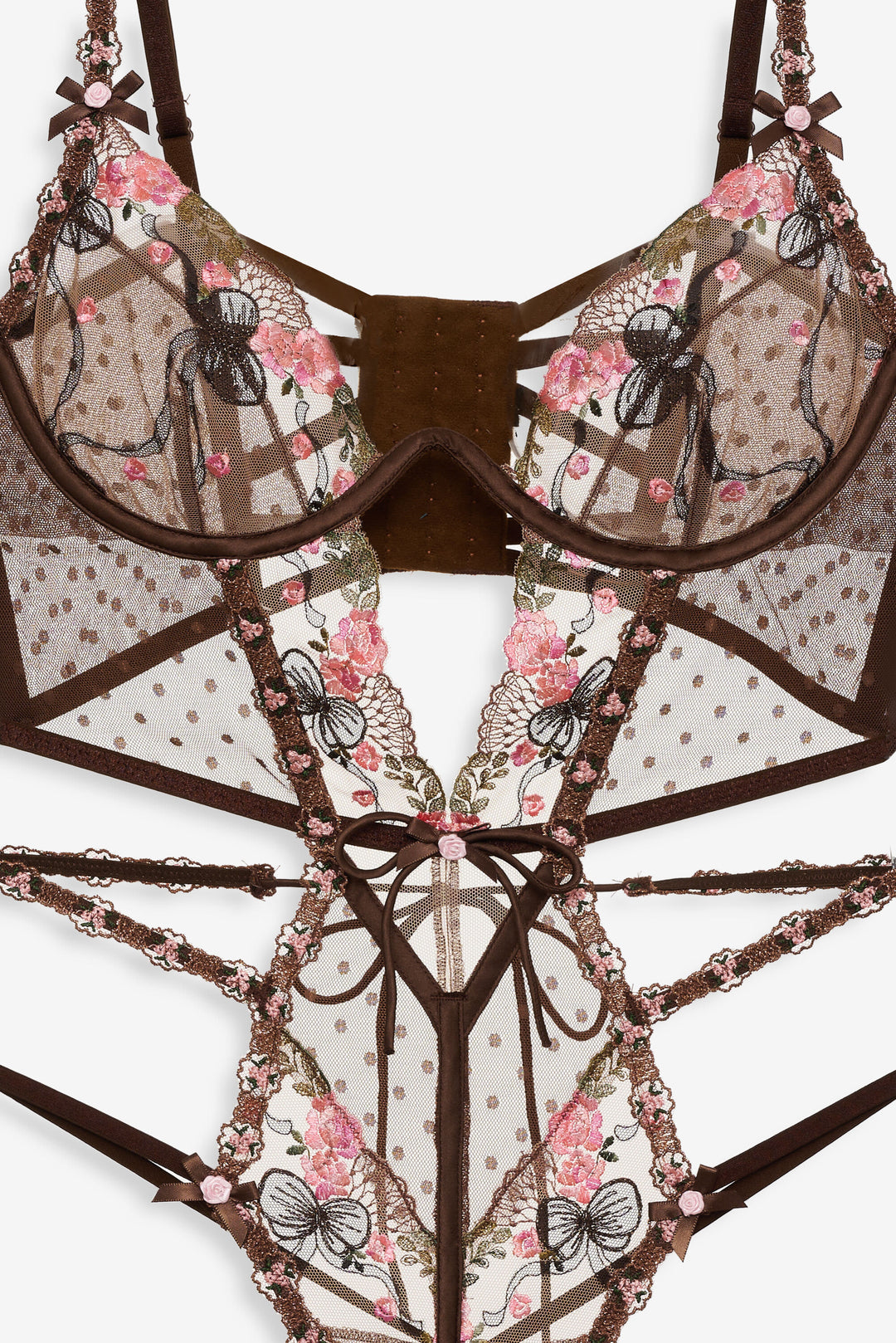 Women Runaway Bows Bodysuit - Brown