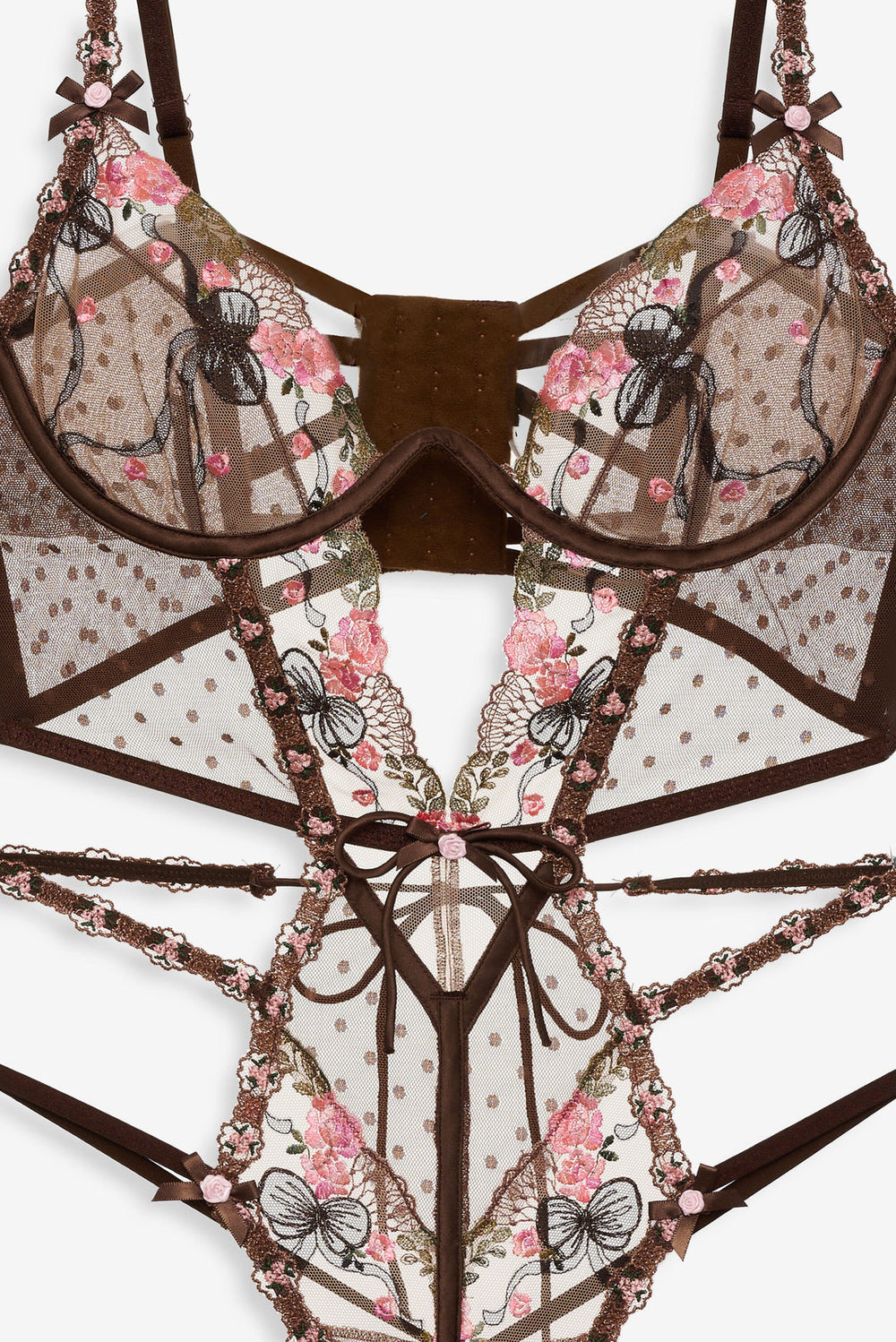 Women Runaway Bows Bodysuit - Brown
