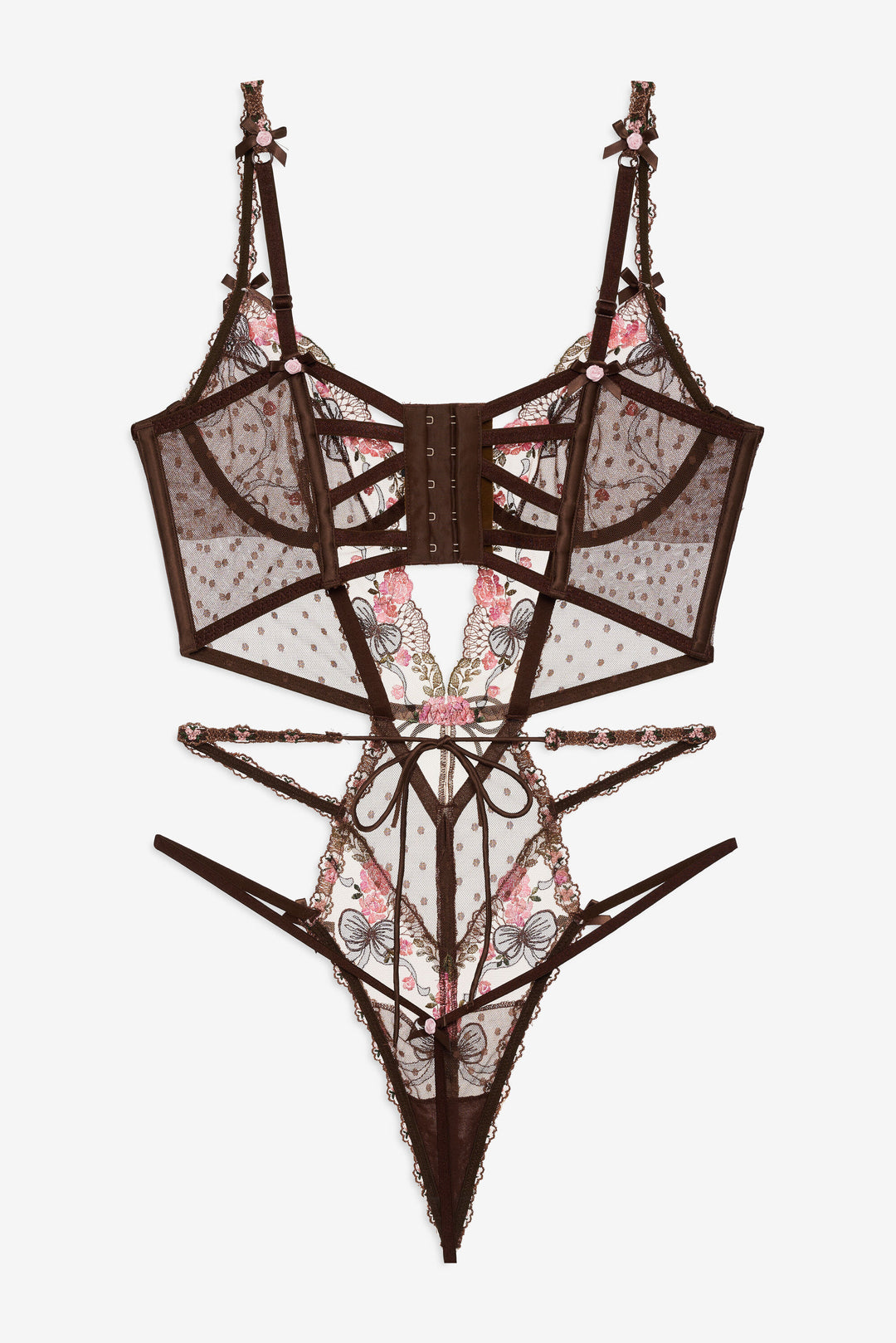 Women Runaway Bows Bodysuit - Brown