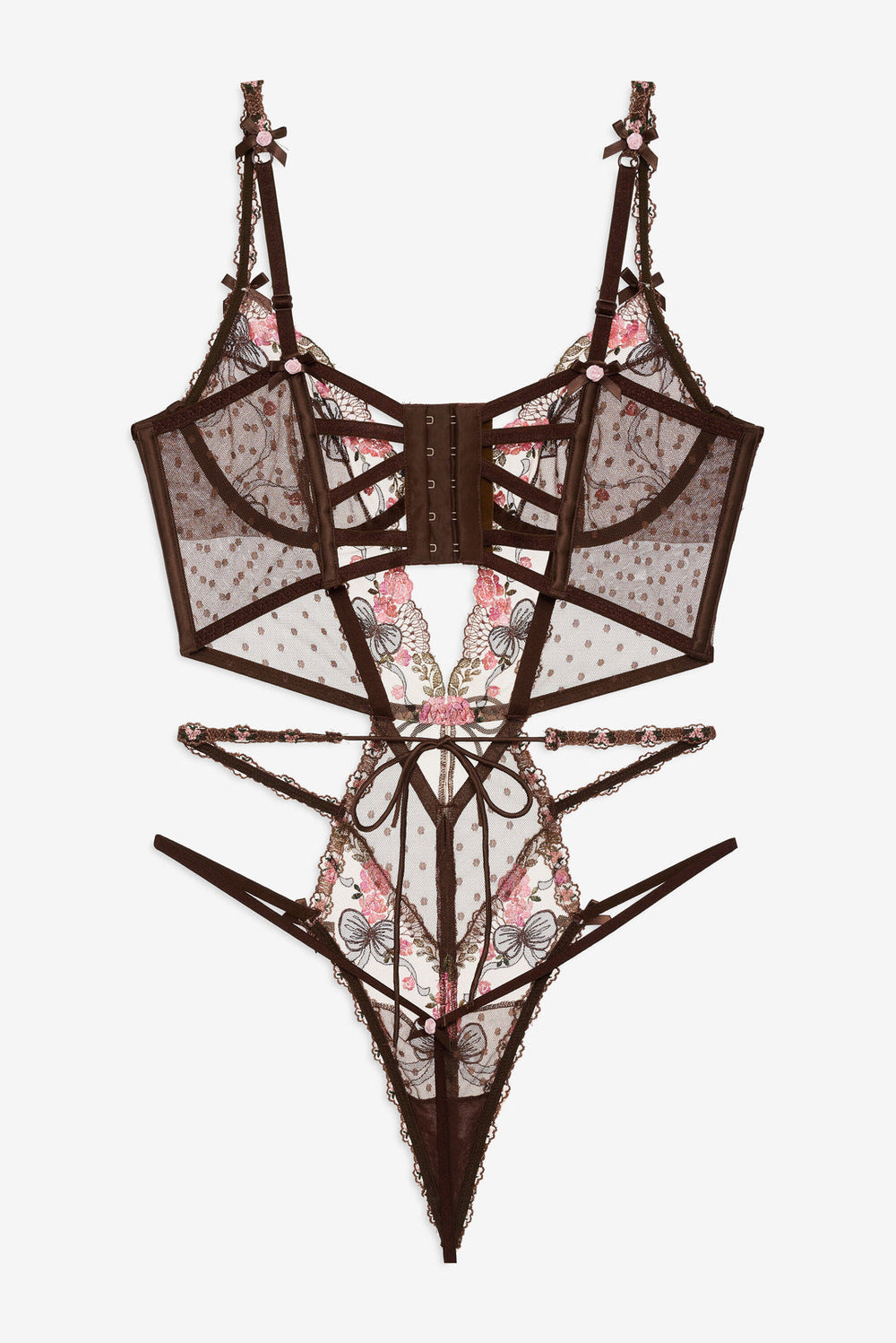 Women Runaway Bows Bodysuit - Brown