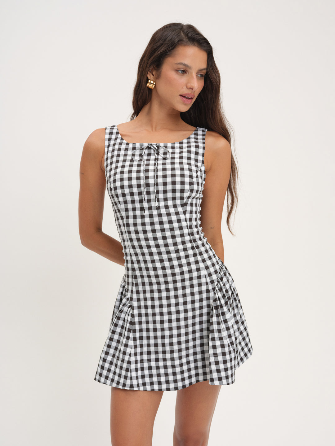 Women Scotch Bonnet Gingham Mini Dress - Black