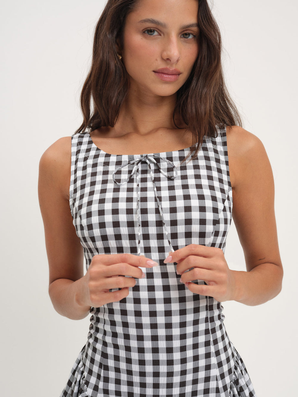 Women Scotch Bonnet Gingham Mini Dress - Black