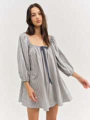 Women Linen Stripe Mini Dress - Blue