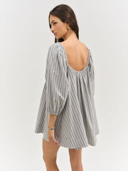 Women Linen Stripe Mini Dress - Blue