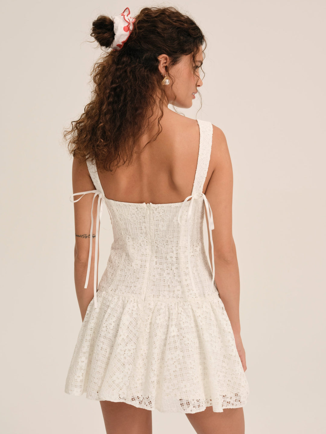 Women Daisy Lace Mini Dress - White