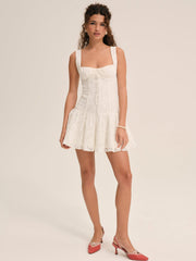 Women Daisy Lace Mini Dress - White