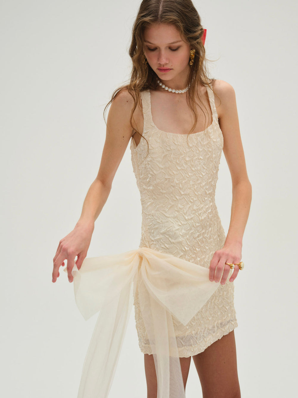 Women Frosted Organza Mini Dress - Cream