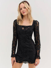 Women Claudia Rose Lace Long Sleeve Mini Dress - Black