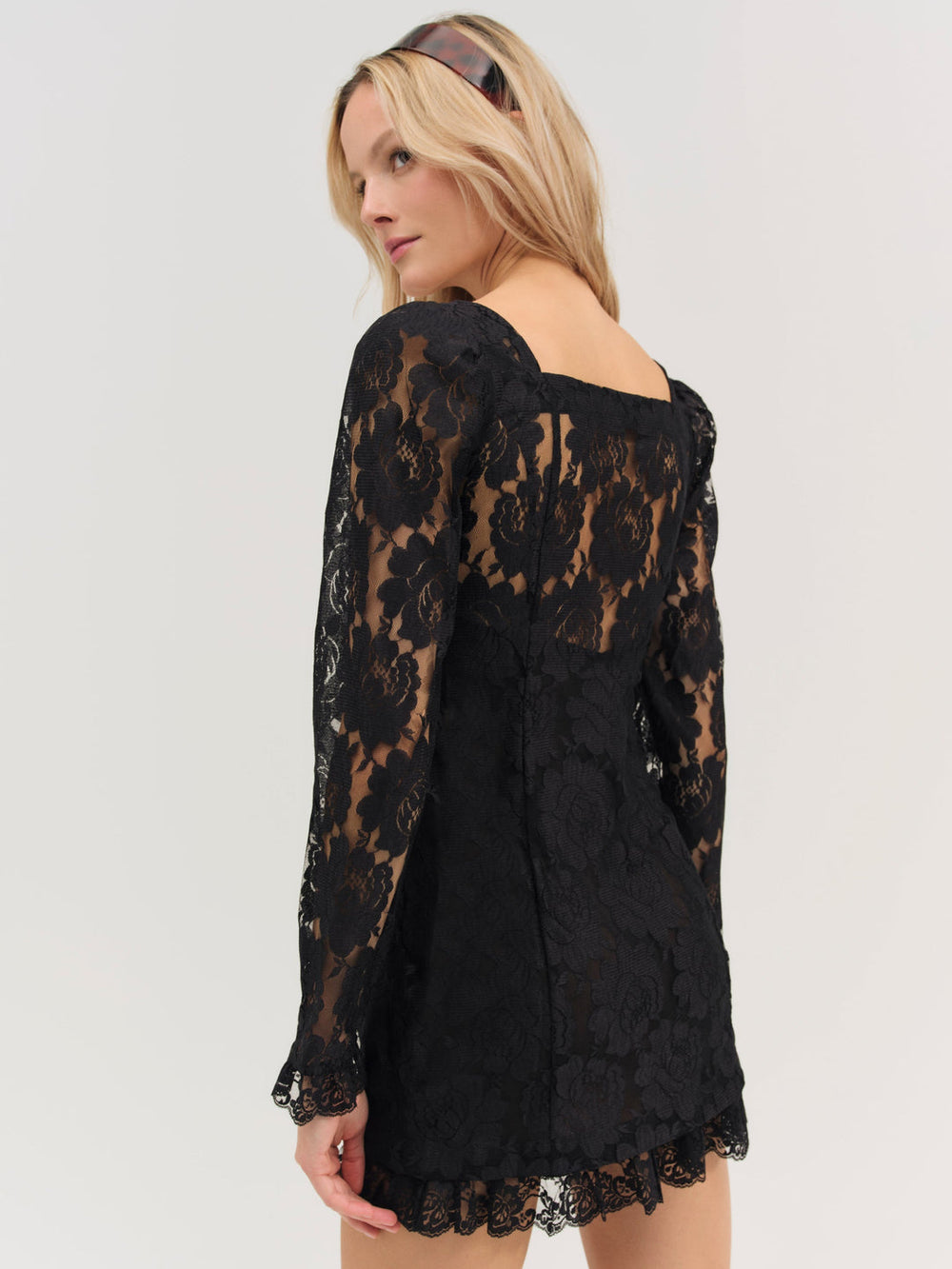 Women Claudia Rose Lace Long Sleeve Mini Dress - Black